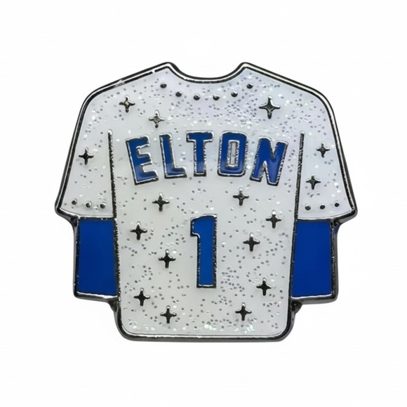 Enameled Pin Jewelry - Elton John #1 Dodgers Jersey Enamel Pin Glitter White & Blue Collectible NEW